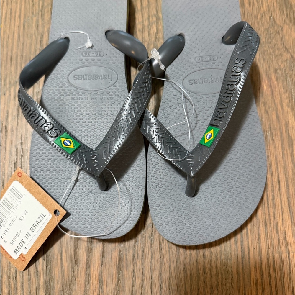Havaianas Brazil Steel Grey Flip Flops Size 6 Women New With Tags